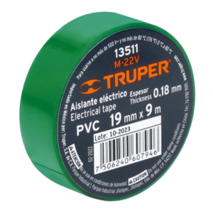 Cinta de aislante eléctrico color verde 19mm x 18m TRUPER 12502